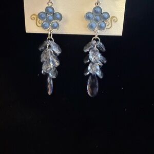 Blue Floral Beaded Gemstone Chain Earrings